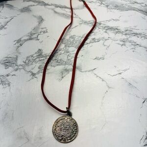 Mexico MC 177 Mayan Aztec Sun Calendar Coin Silver 925 Pendant Leather Chain